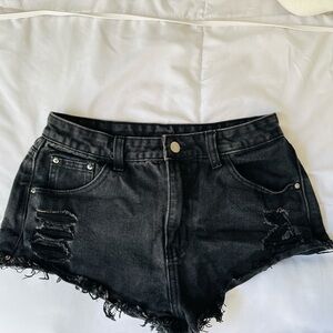 Black Distressed Denim Shorts
